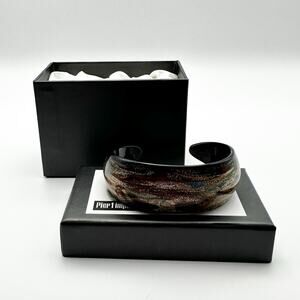 Pier 1 Multi Colored Art Glass Bracelet Cuff In Box Gifting OS Shimmer Neutral